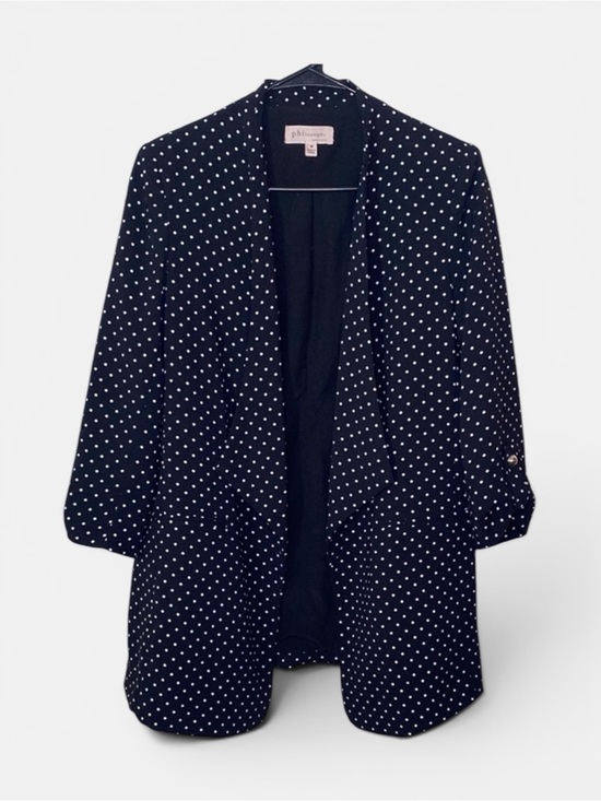 Philosophy Jackets & Blazers - Philosophy Black Polka Dot Tab Sleeve Open Front Blazer Size Medium